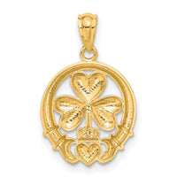 14k Rhodium-plated Shamrock and Claddagh Pendant-C3038
