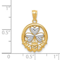 14k Rhodium-plated Shamrock and Claddagh Pendant-C3038