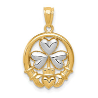 14k Rhodium-plated Shamrock and Claddagh Pendant-C3038