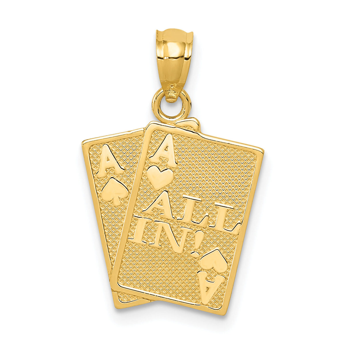 14k Ace of Hearts and Ace of Spades ALL IN! Cards Pendant-C3045