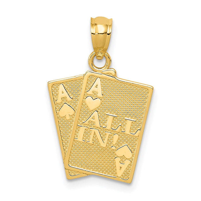 14k Ace of Hearts and Ace of Spades ALL IN! Cards Pendant-C3045