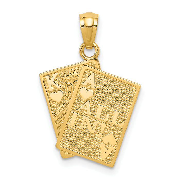 14k Ace of Hearts and King of Hearts ALL IN! Cards Pendant-C3046