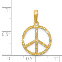 14k Textured Peace Sign Pendant-C3053