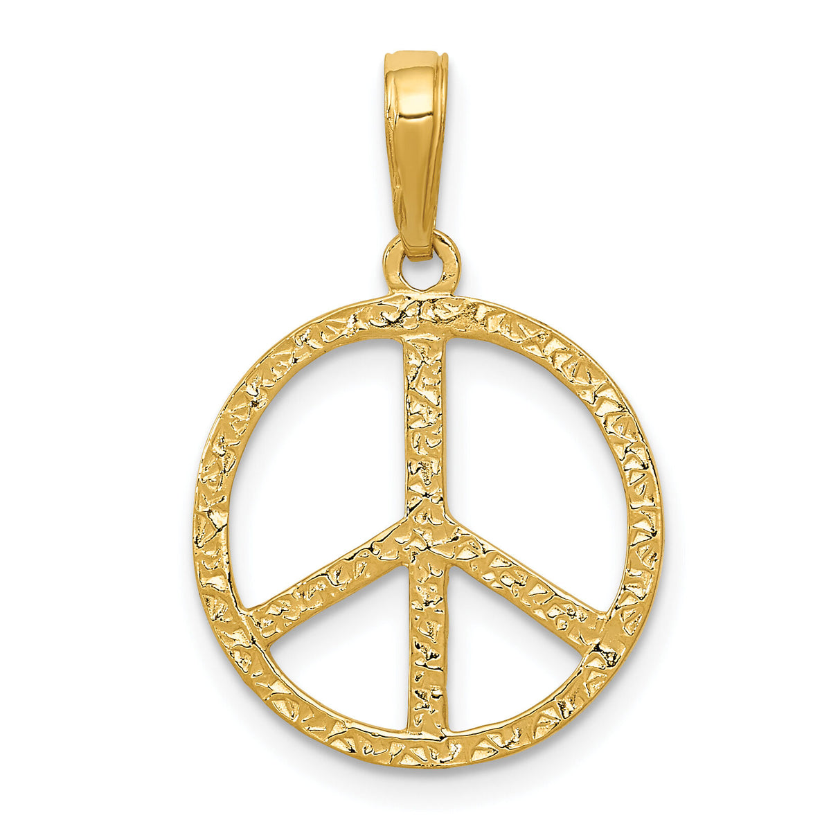 14k Textured Peace Sign Pendant-C3053