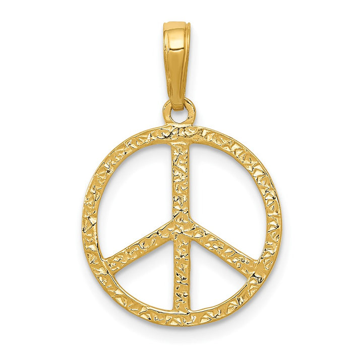 14k Textured Peace Sign Pendant-C3053