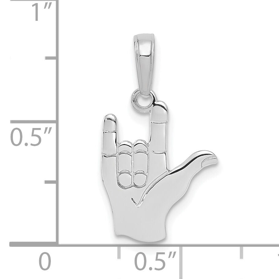 14K White Gold I Love You Hand/ Sign Language Pendant-C3055W