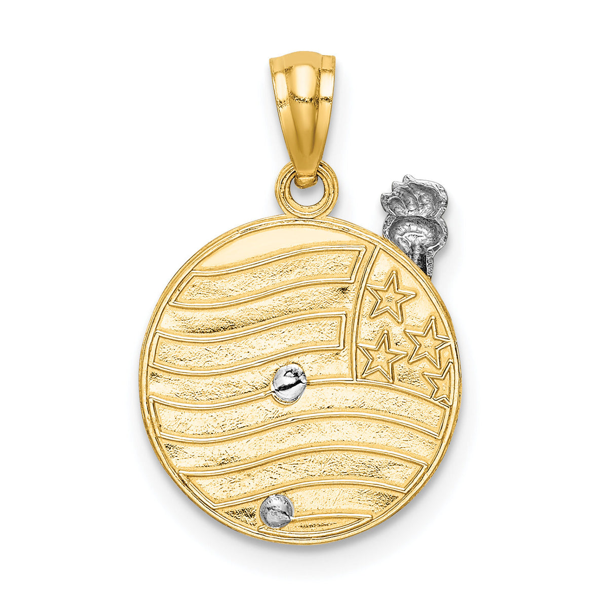 14k Two-tone Lady Liberty on American Flag Disk Pendant-C3079