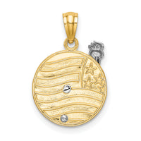 14k Two-tone Lady Liberty on American Flag Disk Pendant-C3079