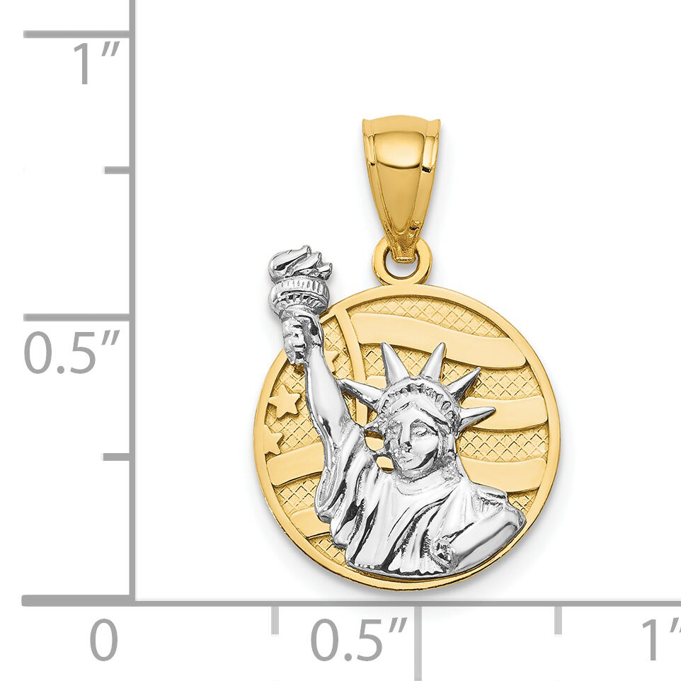 14k Two-tone Lady Liberty on American Flag Disk Pendant-C3079