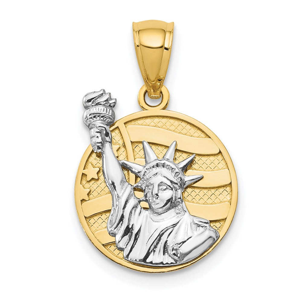14k Two-tone Lady Liberty on American Flag Disk Pendant-C3079