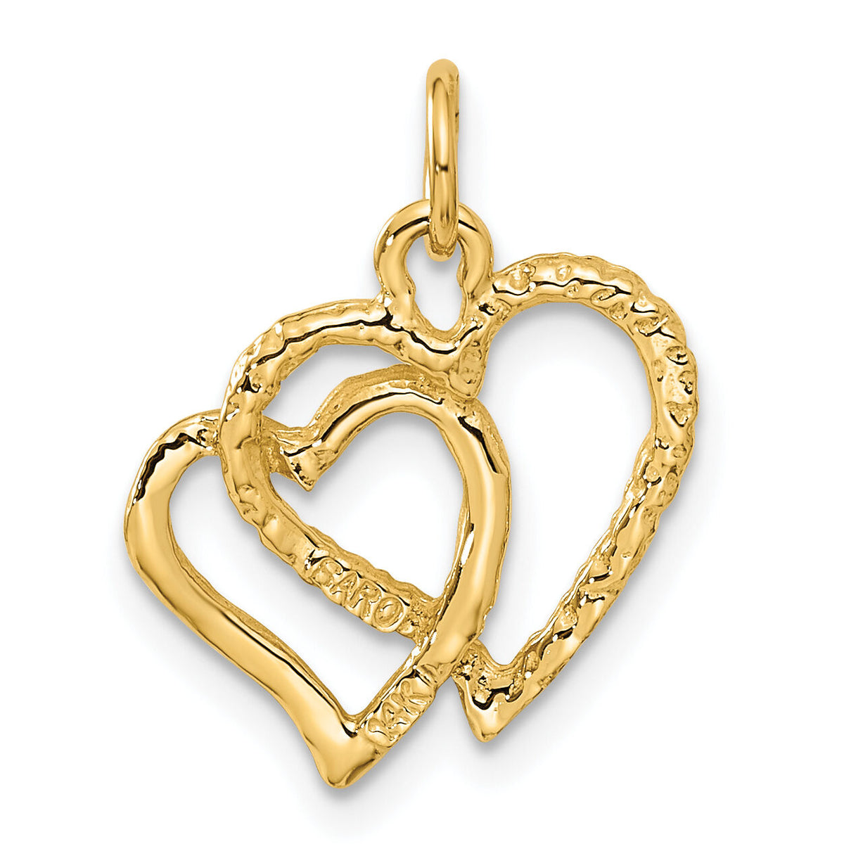 14K Polished and Textured Double Heart Pendant-C308