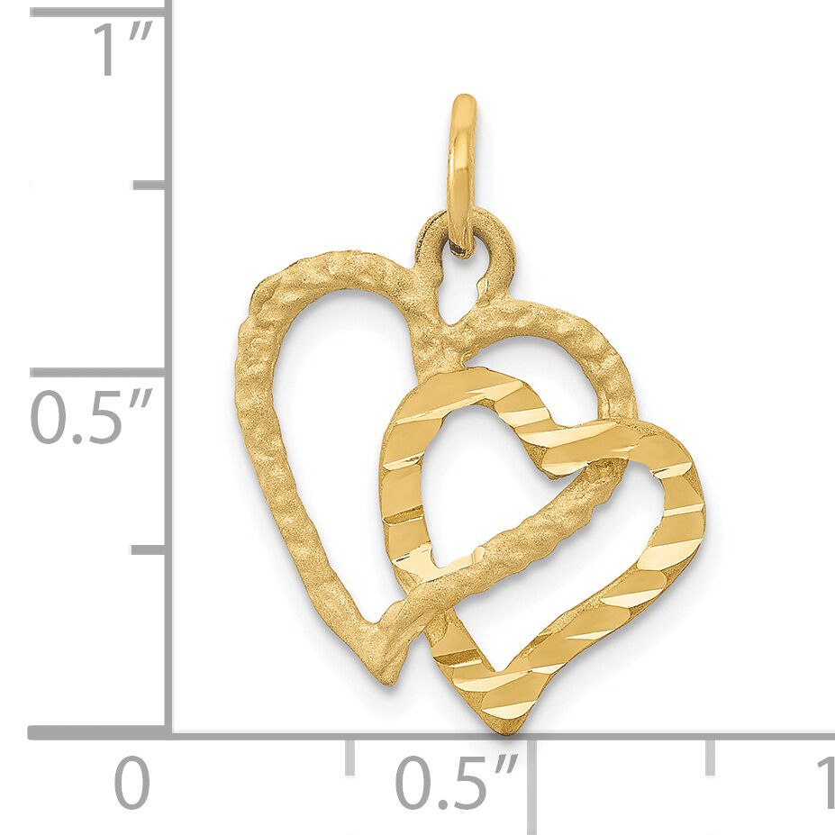 14K Polished and Textured Double Heart Pendant-C308
