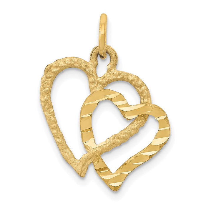 14K Polished and Textured Double Heart Pendant-C308