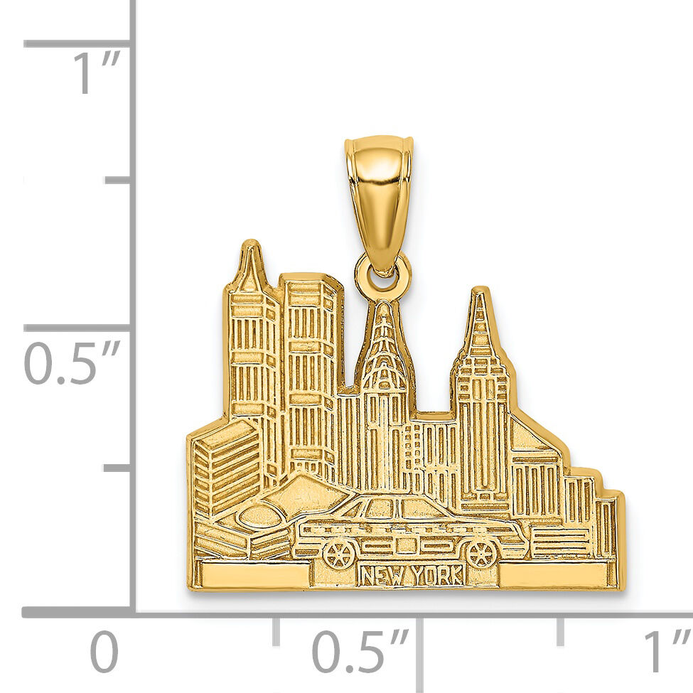 14k Cut-out New York Skyline with Taxi Charm-C3082