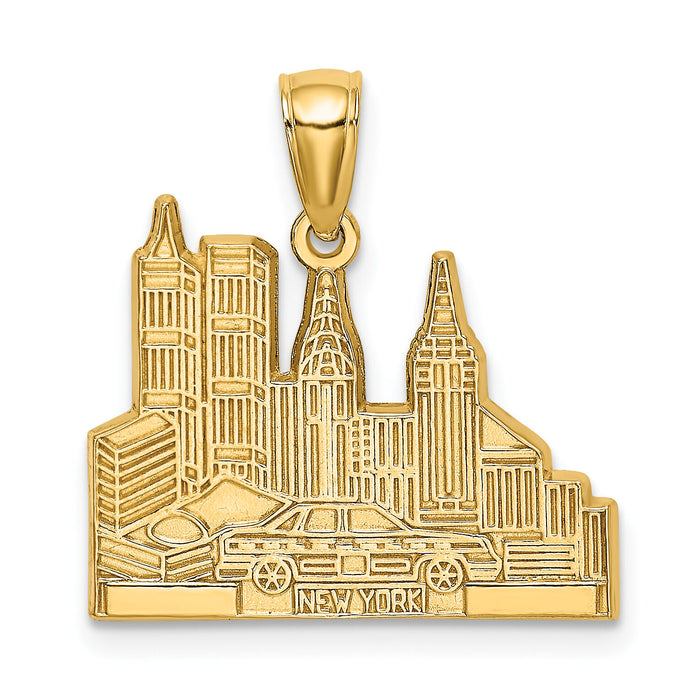 14k Cut-out New York Skyline with Taxi Charm-C3082
