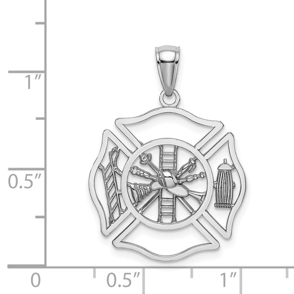 14K White Gold Fireman Shield Charm-C3108W