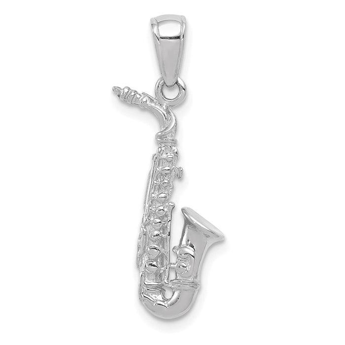 14K White Gold 3-D Saxophone Pendant-C3135W