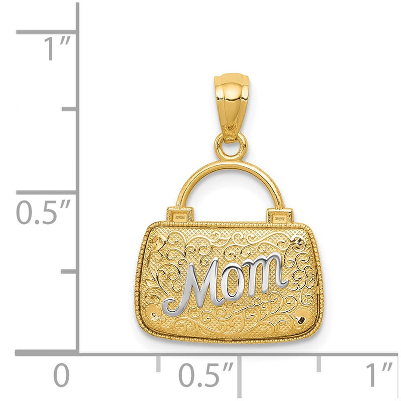 14K w/Rhodium 3D Reversible Mom Handbag Pendant-C3222