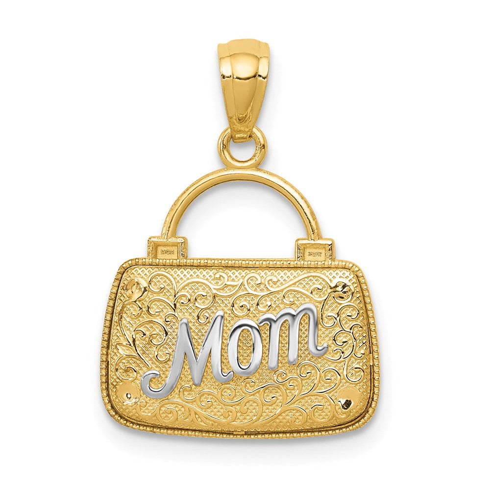 14K w/Rhodium 3D Reversible Mom Handbag Pendant-C3222