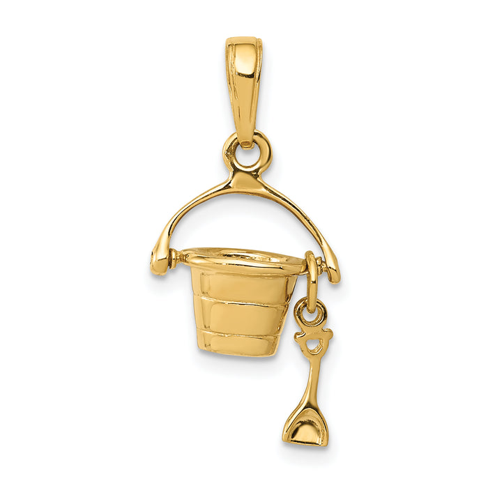 14k 3-D Beach Bucket with Shovel Charm-C3305