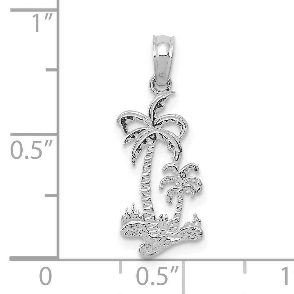 14k White Gold Double Palm Trees Pendant-C3324W