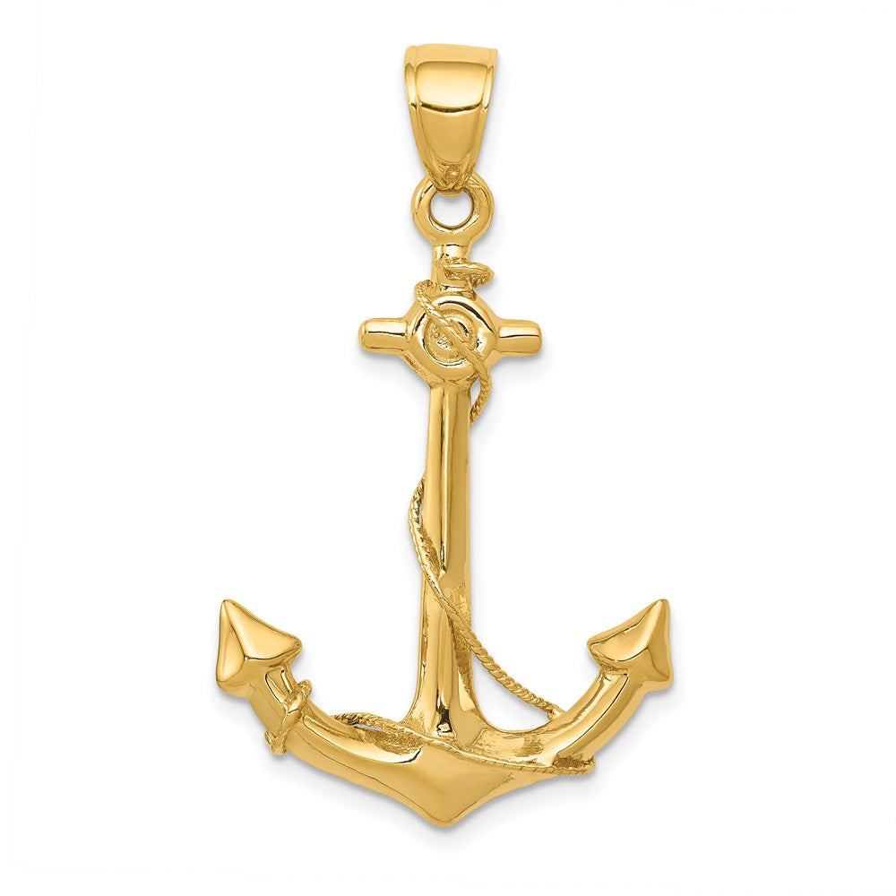 14k 3-D Anchor with Rope Pendant-C3342