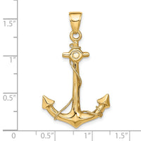 14k 3-D Anchor with Rope Pendant-C3342