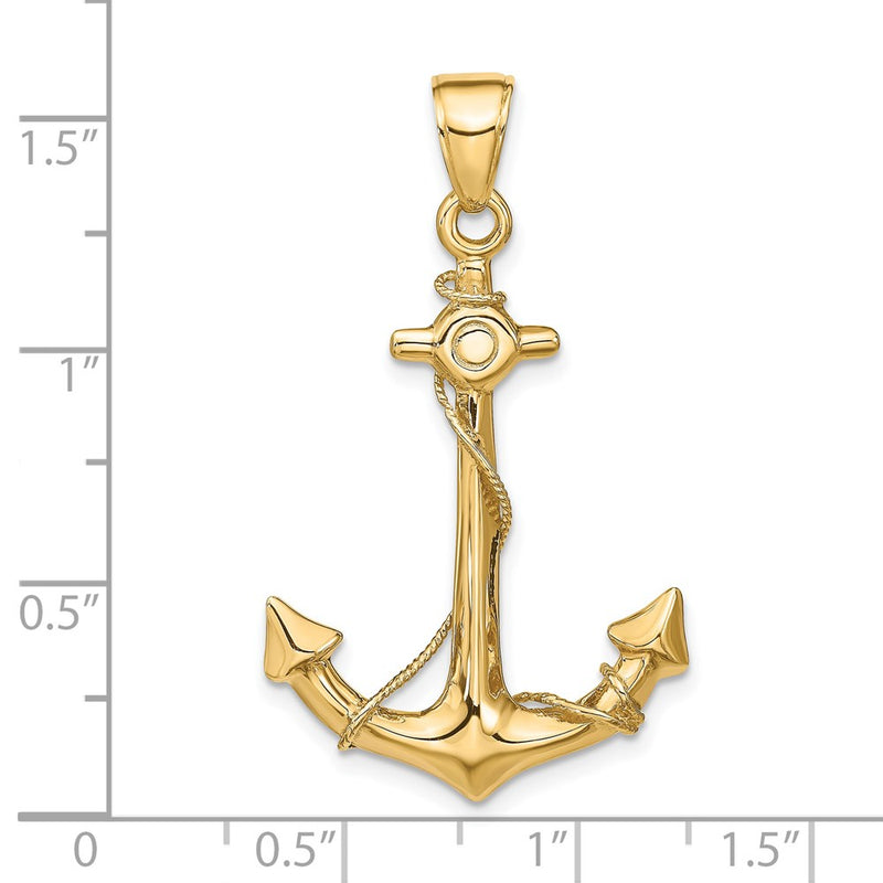 14k 3-D Anchor with Rope Pendant-C3342