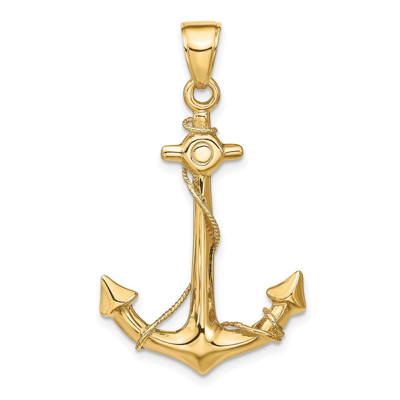 14k 3-D Anchor with Rope Pendant-C3342