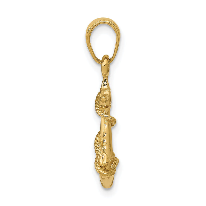 14k 3-D Anchor with Rope Pendant-C3343