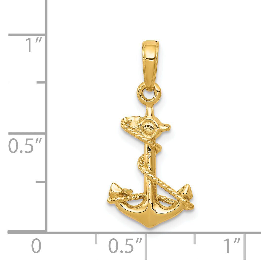 14k 3-D Anchor with Rope Pendant-C3343