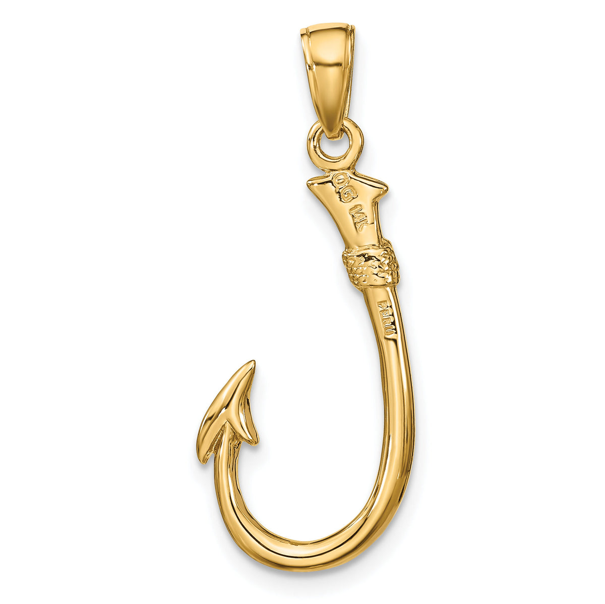14k 3-D Fishing Hook Pendant-C3349