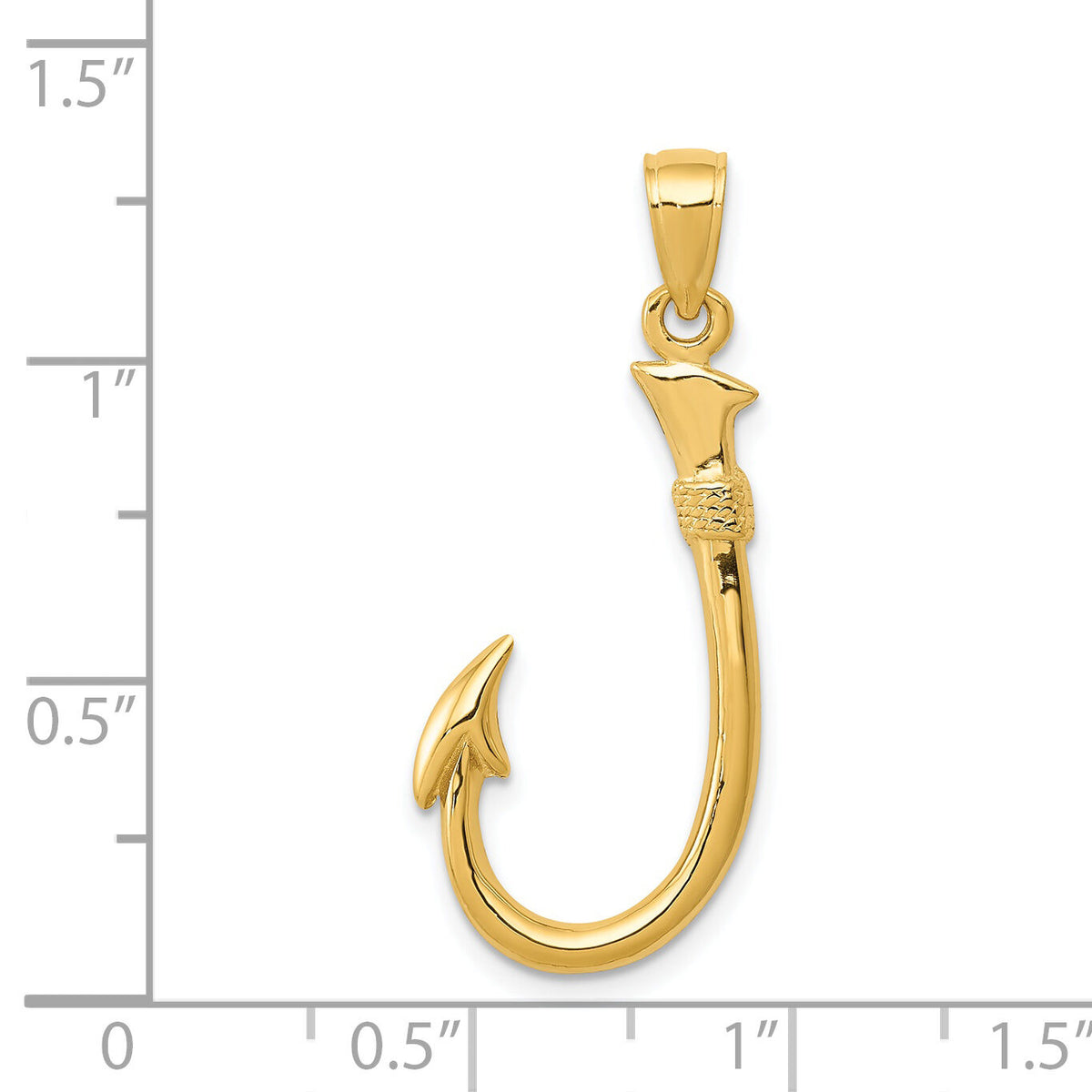 14k 3-D Fishing Hook Pendant-C3349