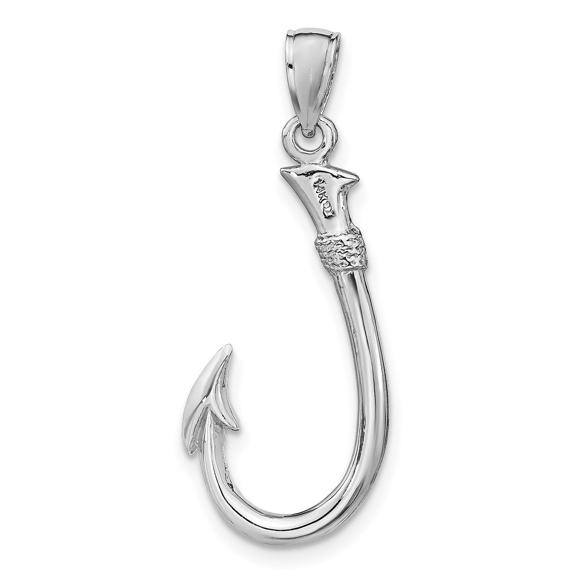 14K White Gold 3-D Fish Hook Charm-C3349W