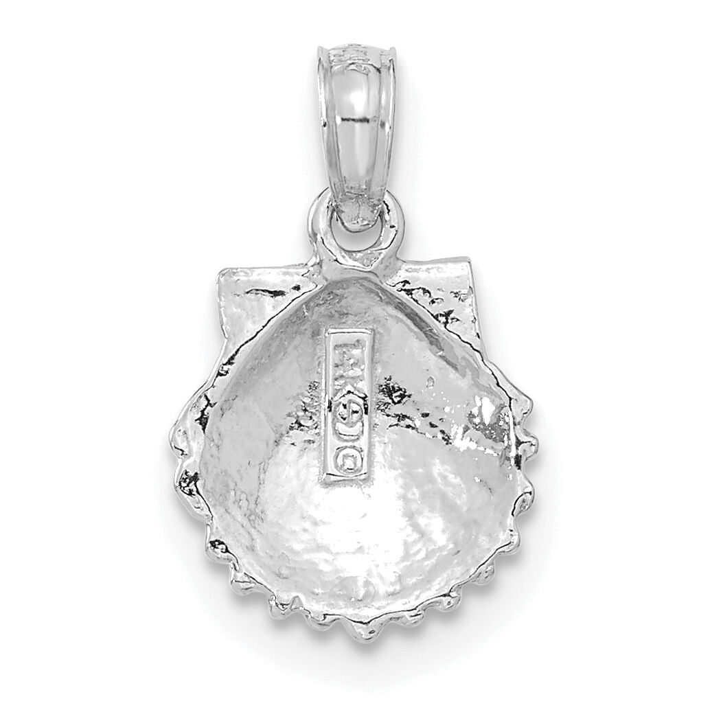 14k White Gold Scallop Shell Pendant-C3377W