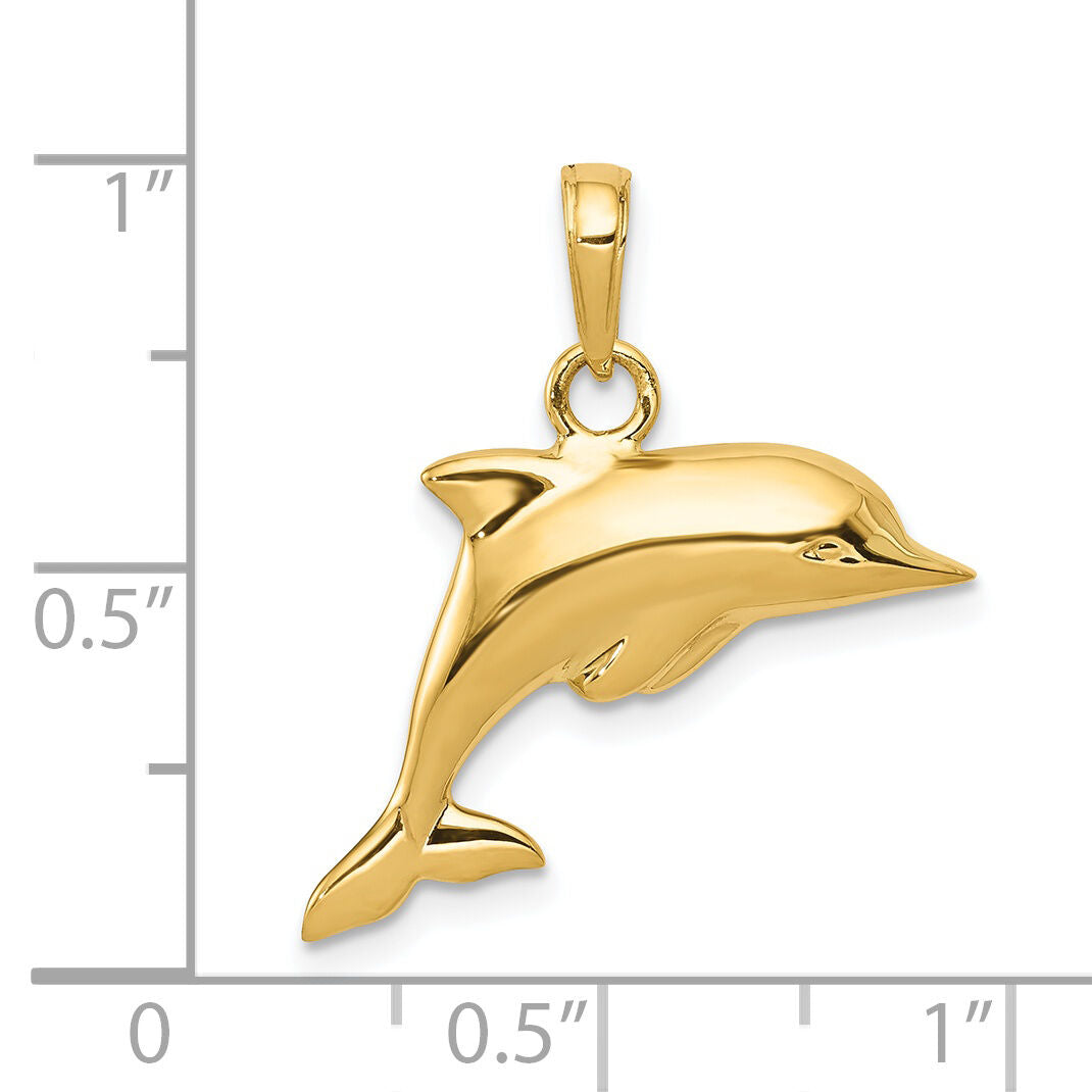 14K Polished 3-D Dolphin Pendant-C3426