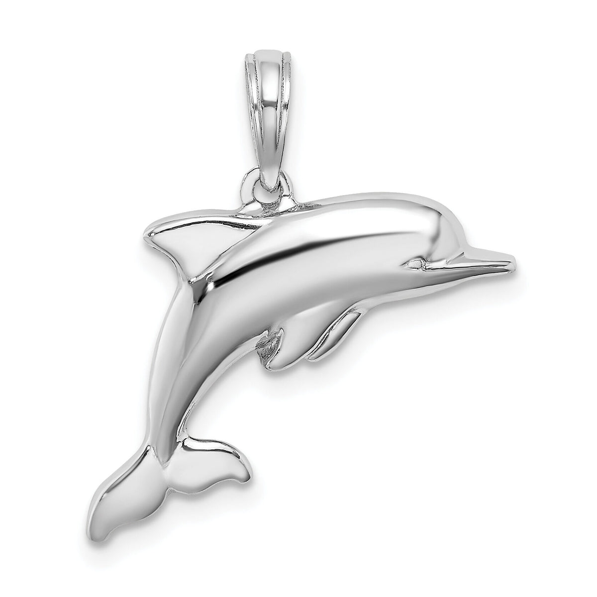 14K White Gold 3-D Puffed Dolphin Charm-C3426W