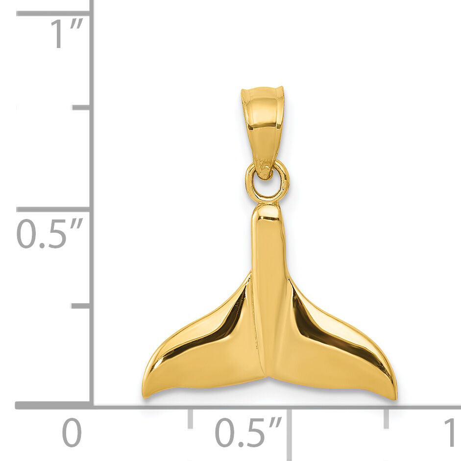 14k Solid Polished Open-Backed Whale Tail Pendant-C3430