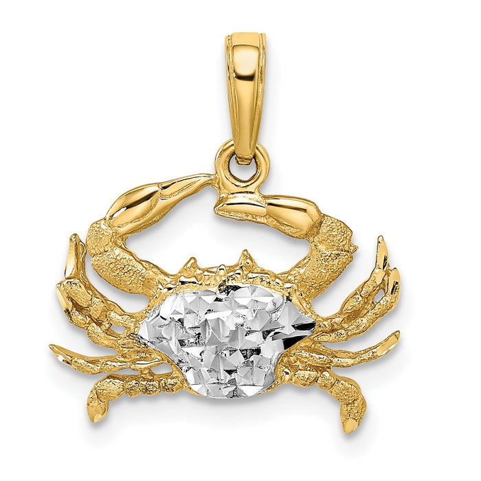 14k w/Rhodium Diamond-cut Blue Crab Pendant-C3455DC/RH