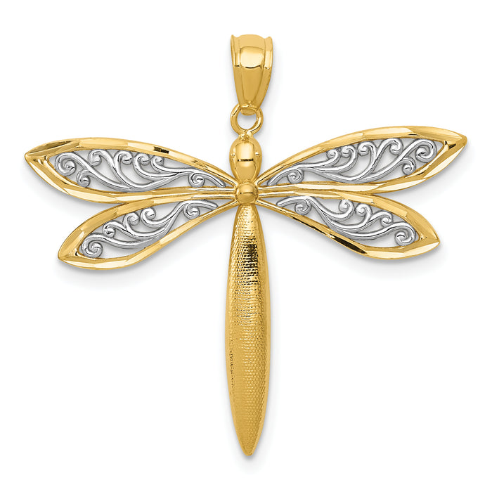 14k with Rhodium Dragonfly Pendant-C3464