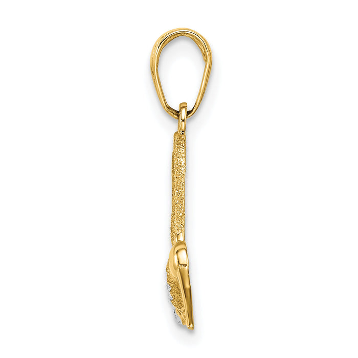 14k w/Rhodium Diamond-cut Humming Bird Pendant-C3477DC/RH