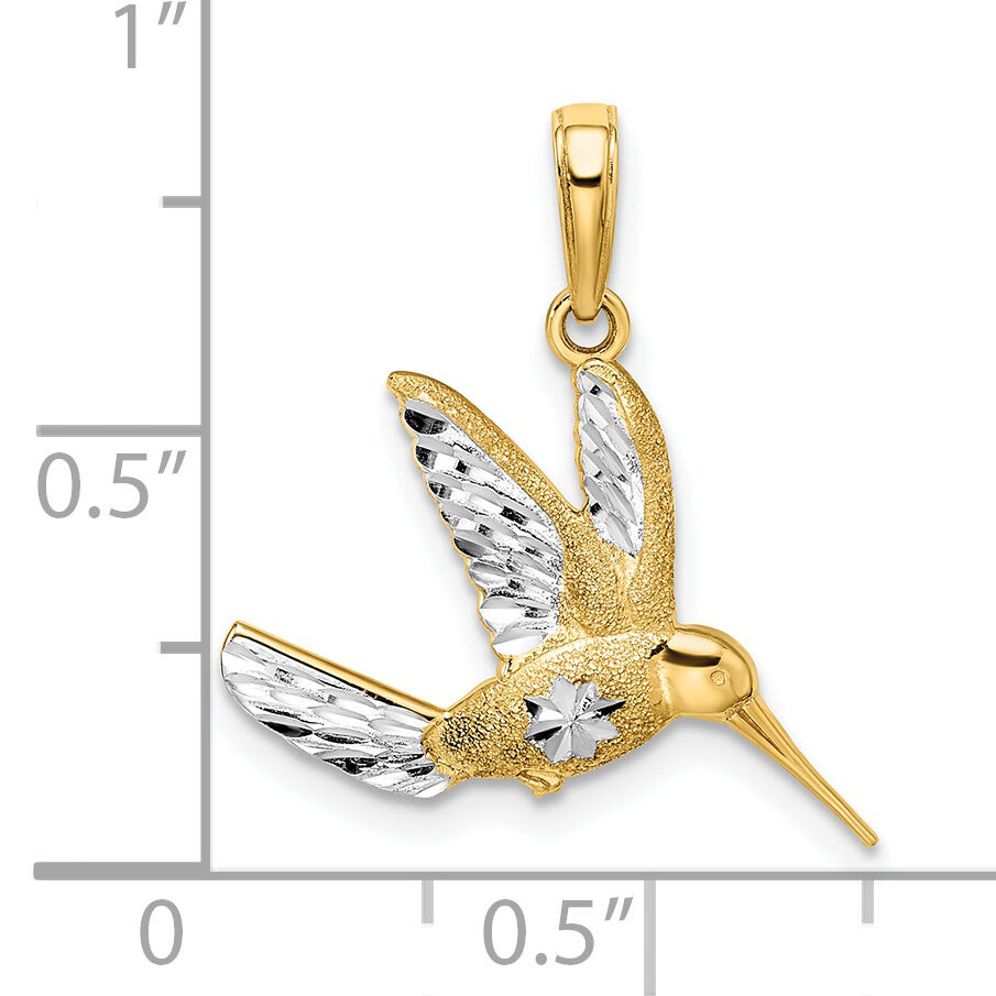 14k w/Rhodium Diamond-cut Humming Bird Pendant-C3477DC/RH