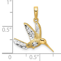 14k w/Rhodium Diamond-cut Humming Bird Pendant-C3477DC/RH