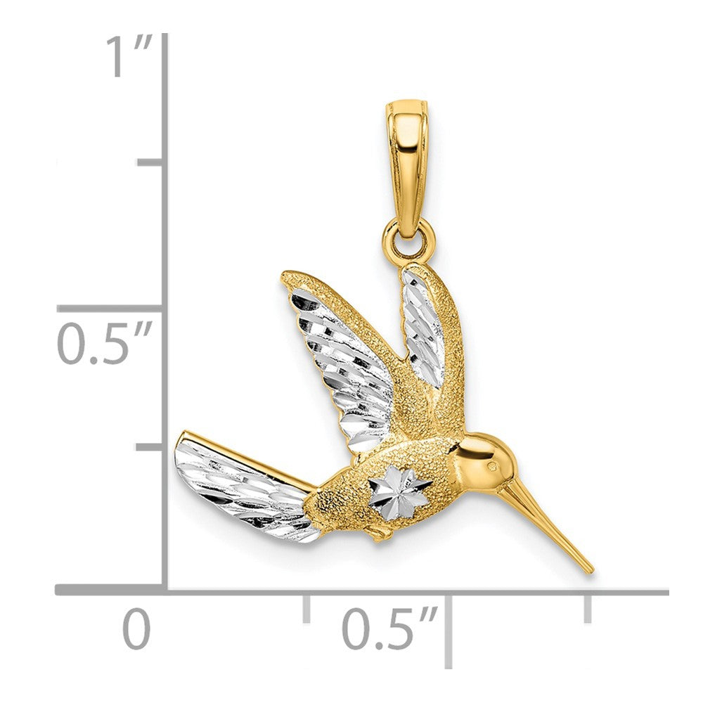 14k w/Rhodium Diamond-cut Humming Bird Pendant-C3477DC/RH