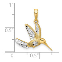 14k w/Rhodium Diamond-cut Humming Bird Pendant-C3477DC/RH