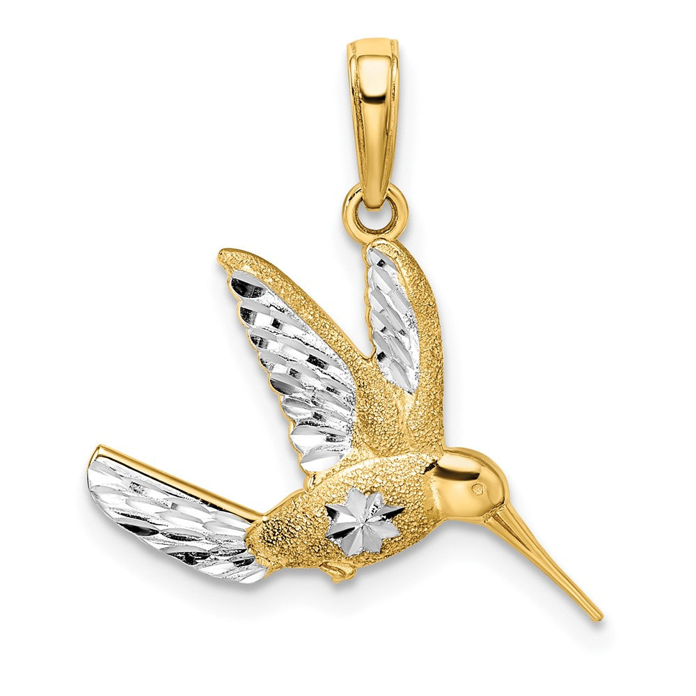 14k w/Rhodium Diamond-cut Humming Bird Pendant-C3477DC/RH