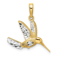 14k w/Rhodium Diamond-cut Humming Bird Pendant-C3477DC/RH