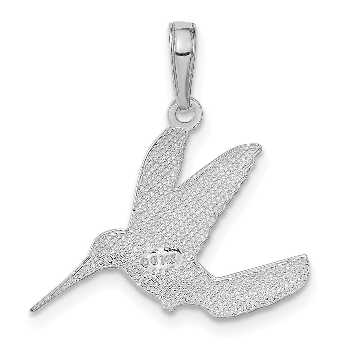 14K White Gold Polished Hummingbird in Flight Pendant-C3477W