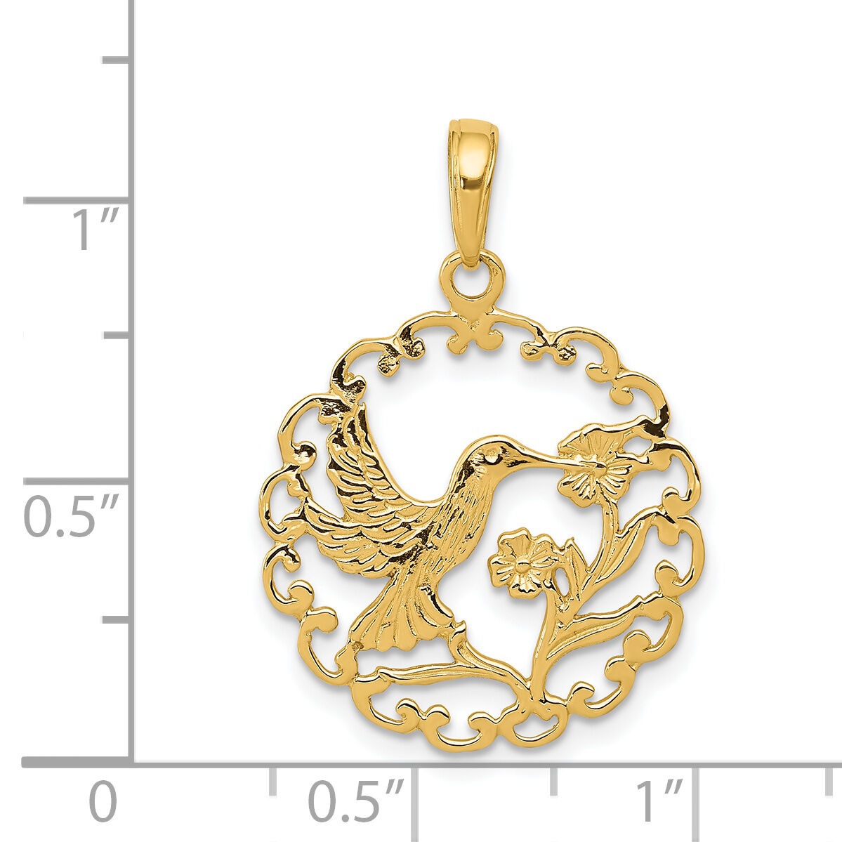 14k Hummingbird in Round Frame Pendant-C3478