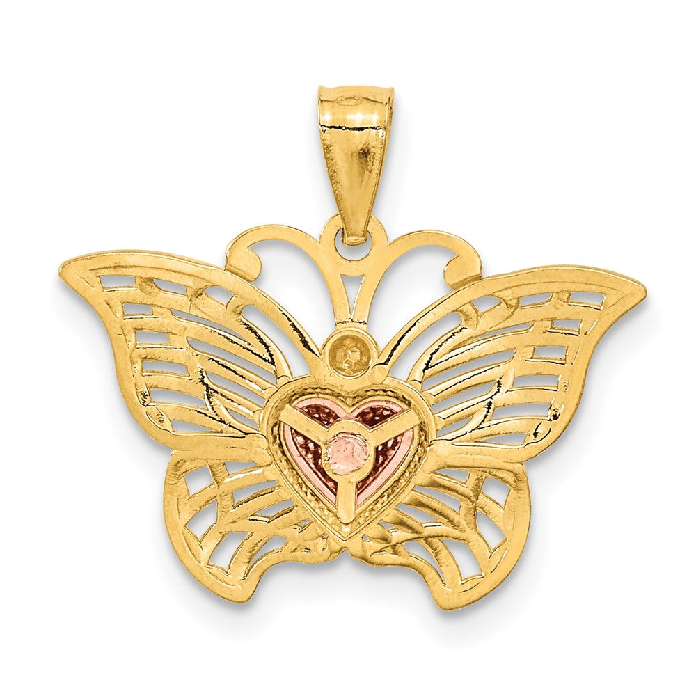 14k Two-tone w/White Rhodium Butterflyw/Heart Pendant-C3486